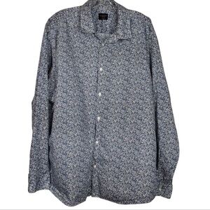 Selected Homme Slim Fit Blue & White Floral Button Up Sz XXL / 18